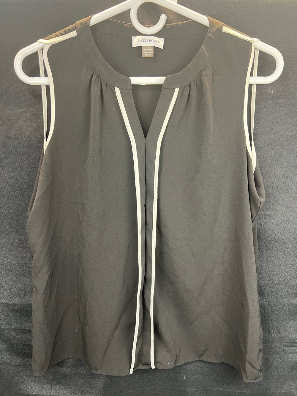 Calvin Klein Black Sleeveless V-Neck Cami with White Trim